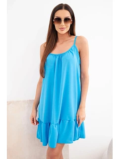 Dámské viskózové šaty na ramínka s volánem a zavazováním tyrkysová