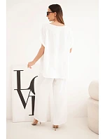 Dámský komplet Plus model 22147924 halenka a kalhoty se širokými nohavicemi ecru - K-Fashion