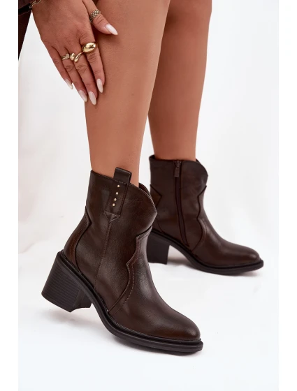 Zateplené dámské kotníkové boty na podpatku čokoládové Brilynn Zateplené dámské kotníkové boty na podpatku čokoládové Brilynn