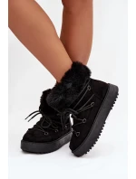 Dámské sněhule s kožíškem a šněrováním Sarivie – černé