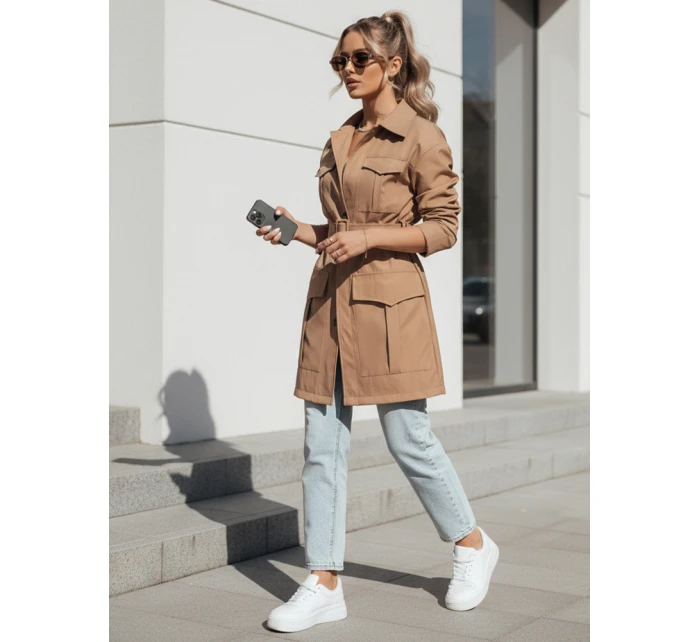 VERMONT dámský přechodový kabát s vázáním velbloudí barvy FashionStreet NY0580