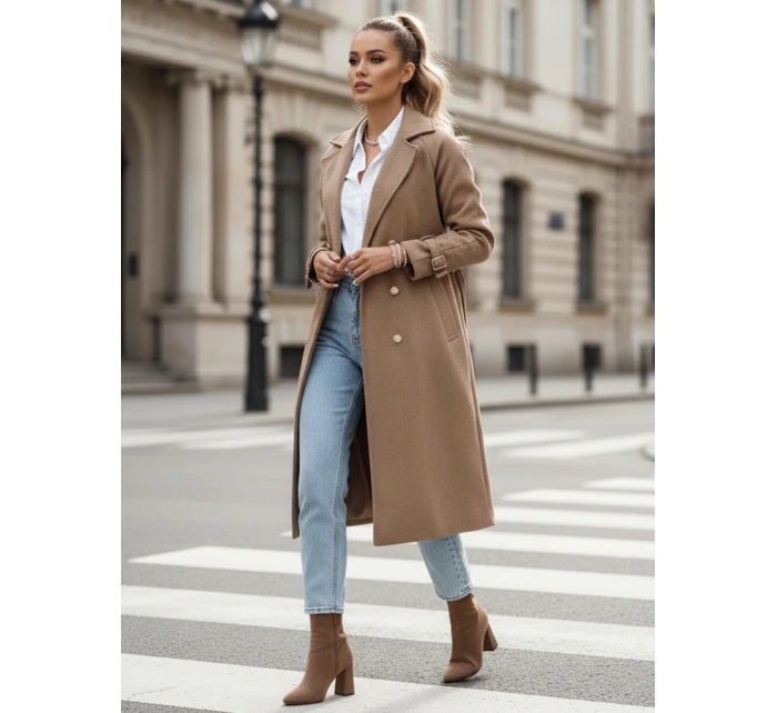 Dámský oversize kabát dlouhý camel Dstreet model 21982238 - FashionStreet