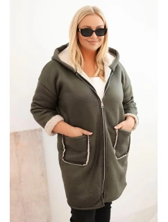 Dámská bunda Plus Size s kapucí a kapsami zateplená model 21439220 khaki - K-Fashion