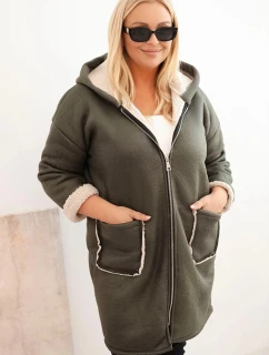 Dámská bunda Plus Size s kapucí a kapsami zateplená model 21439220 khaki - K-Fashion