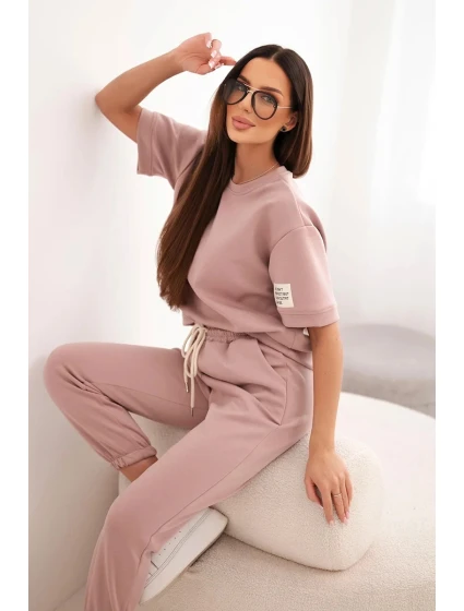 Dámská souprava z viskózy máslo s krátkým rukávem a kalhotami tmavě růžový