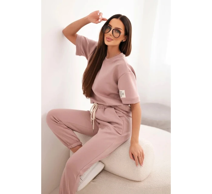 Dámská souprava z viskózy máslo s krátkým rukávem a kalhotami tmavě růžový