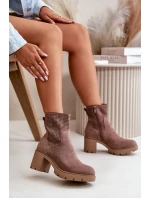 Dámské botky na podpatku na zip eko semišové hnědé model 21668049 - Boto