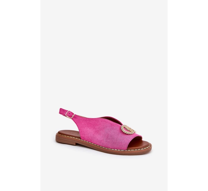 Dámské Sandály S Dekorací Na Plochém Podpatku Eko Sametové Růžové model 21685735 - Boto