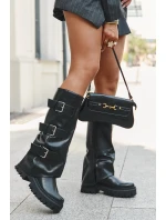 Dámské kozačky s teplou podšívkou se stříbrnými přezkami Isavine – černé