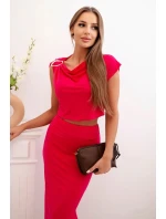 Dámský komplet s blůzkou ozdobenou sponou a přiléhavou sukní - fuchsie