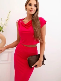 Dámský komplet s blůzkou ozdobenou sponou a přiléhavou sukní - fuchsie