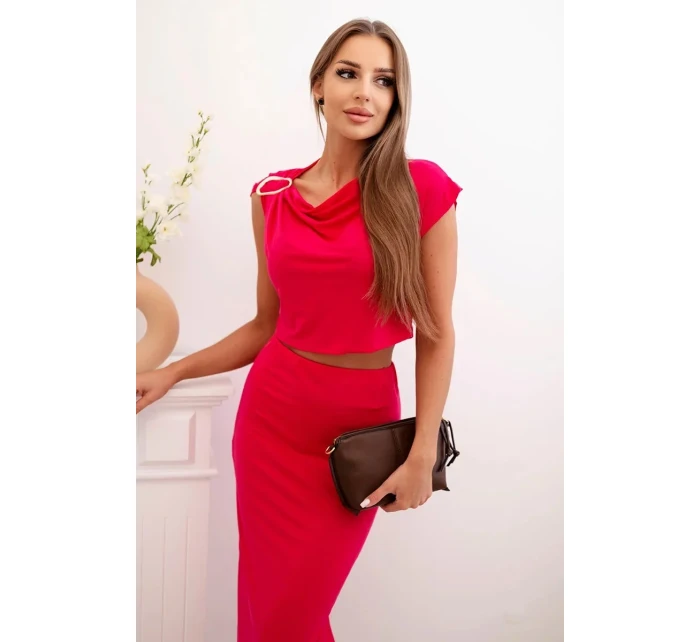 Dámský komplet s blůzkou ozdobenou sponou a přiléhavou sukní - fuchsie