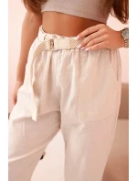 Dámské lněné kalhoty s bavlnou a páskem béžové Dámské lněné kalhoty s bavlnou a páskem béžové