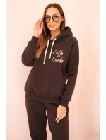 Dámská bavlněná zateplená souprava s potiskem hnědá