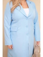 Dámský kabát Plus Size dlouhý s límcem a kapsami modrý