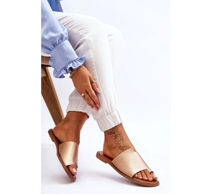 Dámské kožené žabky zlato model 21613216 - EVENTO Dámské kožené žabky zlato model 21613216 - EVENTO