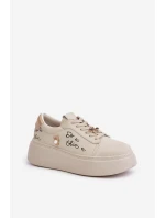 Dámské Kožené Sneakersy Na Platformě S A Béžové model 21675580 - VINCEZA Dámské Kožené Sneakersy Na Platformě S A Béžové model 21675580 - VINCEZA