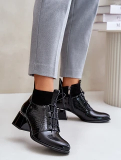 model 21677167 Kožené Boty Na Podpatku Zateplené Černé - Zazoo