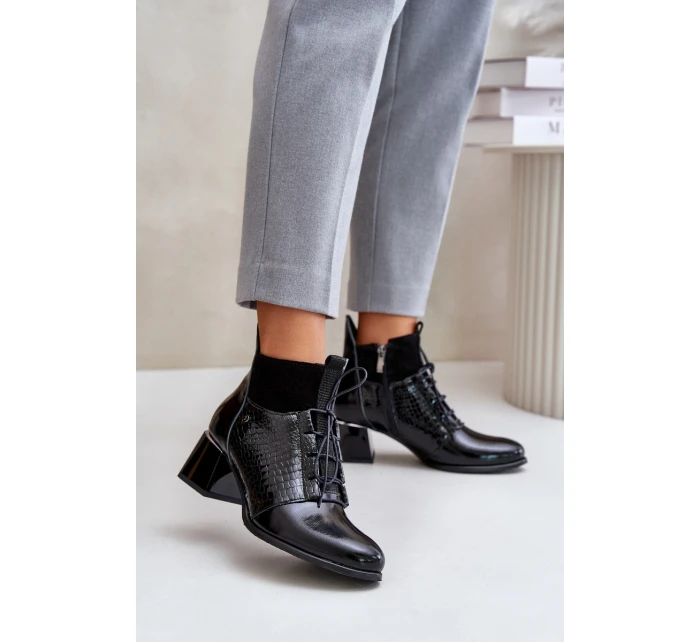 Zazoo 60503 Kožené Boty Na Podpatku Zateplené Černé