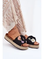 Dámské Sandály S Květinami Platforma S Pletením Černé Zenvanis Dámské Sandály S Květinami Platforma S Pletením Černé Zenvanis