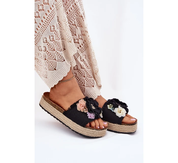 Dámské Sandály S Květinami Platforma S Pletením Černé Zenvanis Dámské Sandály S Květinami Platforma S Pletením Černé Zenvanis