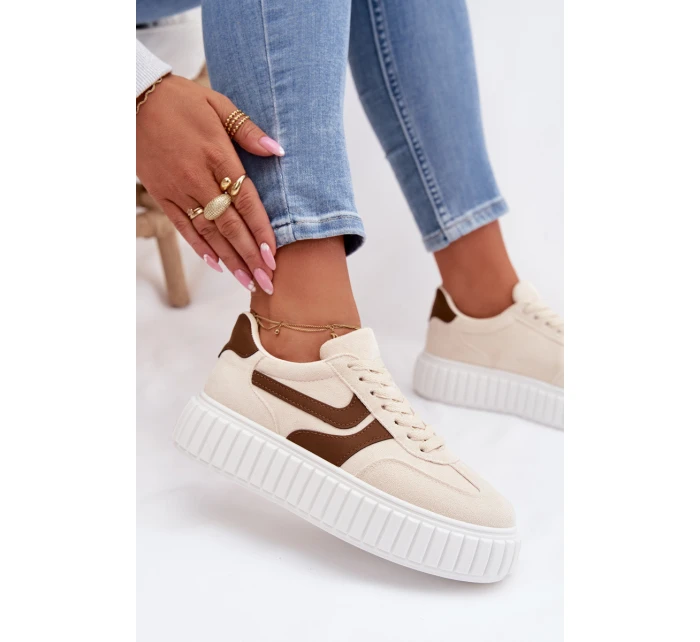 Dámské tenisky na platformě s eko semišem béžové Cadrina Dámské tenisky na platformě s eko semišem béžové Cadrina