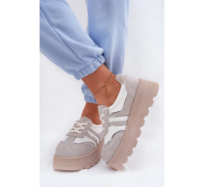 Semišové tenisky na platformě model 22095152 bílé - Goe