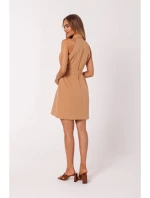 M747 Blejzrové šaty se zavazováním v pase - karamelové