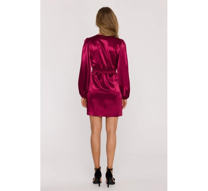 Saténové mini šaty s rukávy bordó model 21479297 - Moe