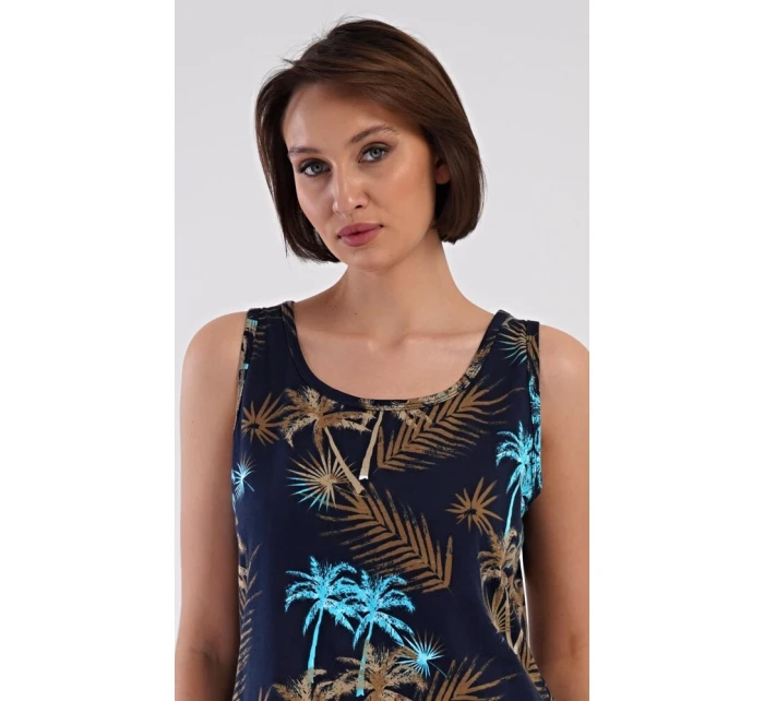 Dámská noční košile na ramínka Tropicana Tmavě modrá vzor - Vienetta