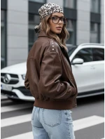 Dámská kožená bunda bomber hnědá FashionStreet TY5219 Dámská kožená bunda bomber hnědá FashionStreet TY5219