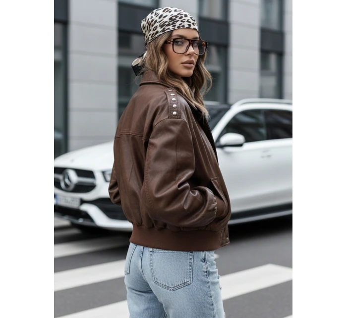 Dámská kožená bunda bomber hnědá FashionStreet TY5219 Dámská kožená bunda bomber hnědá FashionStreet TY5219