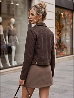 Dámská semišová bunda na druky, tmavě hnědá, FashionStreet TY5881 Dámská semišová bunda na druky, tmavě hnědá, FashionStreet TY5881