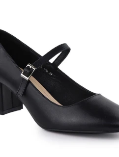 Černé lodičky Sergio Leone na nízkém podpatku s páskem PB176