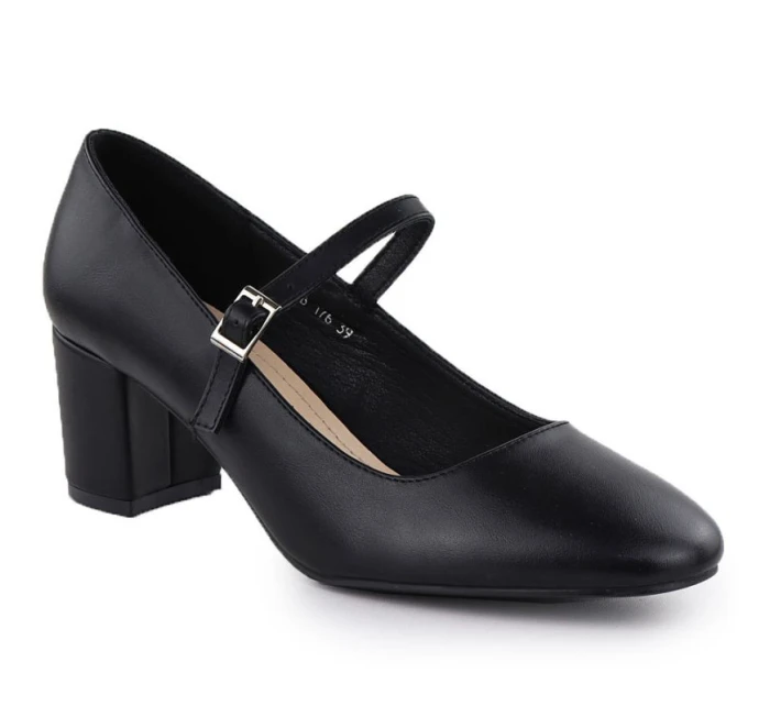 Černé lodičky Sergio Leone na nízkém podpatku s páskem PB176