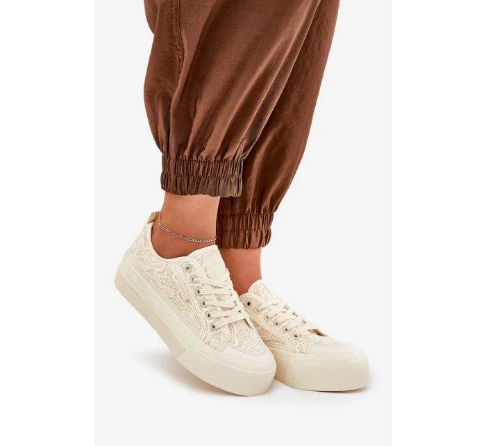 Dámské Krajkové Tenisky Big Star RR274746 Béžové Dámské Krajkové Tenisky Big Star RR274746 Béžové