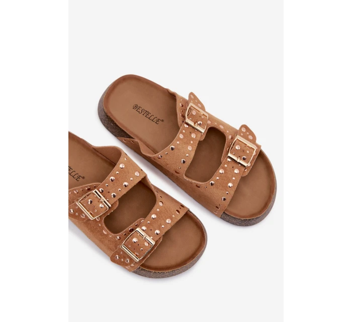 Dámské pantofle se zlatými sponami a cvočky Camel model 21960988 - Boto
