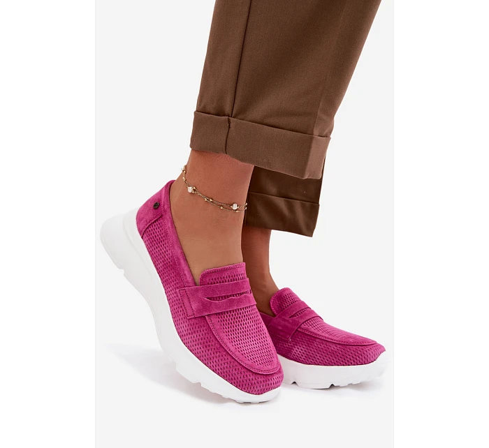 Dámské mokasiny z přírodního semiše na platformě model 22069604 Fuchsiová - VINCEZA