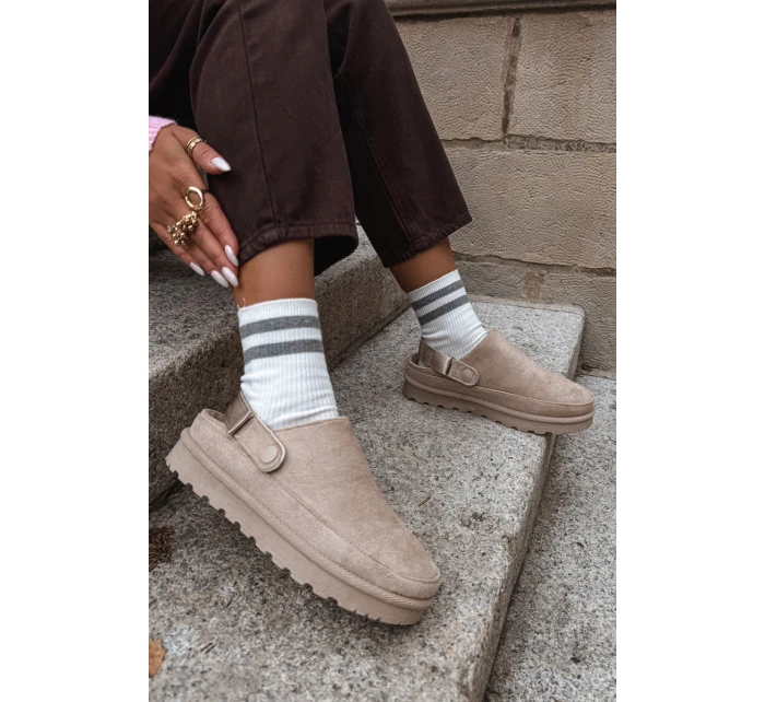 Dámské Zateplené Pantofle S Kožešinou Na Platformě Béžové Azida