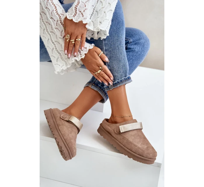 Dámské Zateplené Pantofle S Kožešinou Na Platformě Hnědé Azida