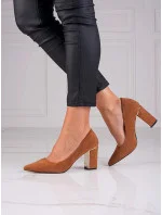 Dámské semišové lodičky na sloupkovém podpatku Camel hnědá model 18790082 - Inello