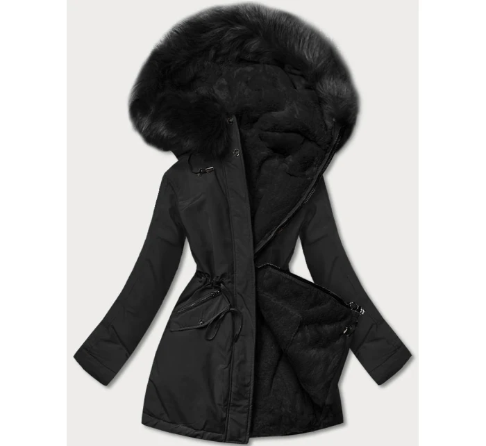 Černá teplá oboustranná dámská zimní bunda (w610)