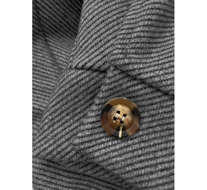 Volná šedá pruhovaná žebrovaná bunda s límcem (244003)