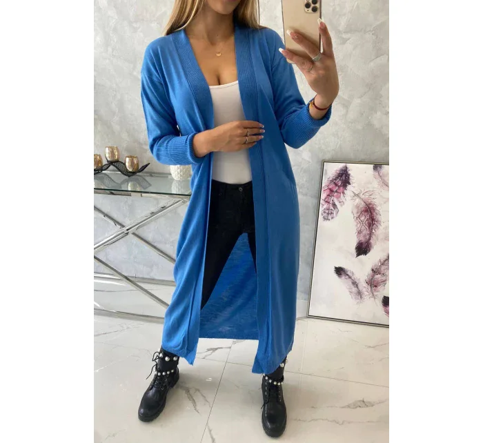 Sweter długi kardigan wiązany w talii jeansowy