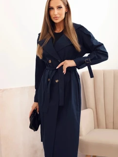 Dámský kabát v pase se zavazováním s límcem model 21239077 - K-Fashion