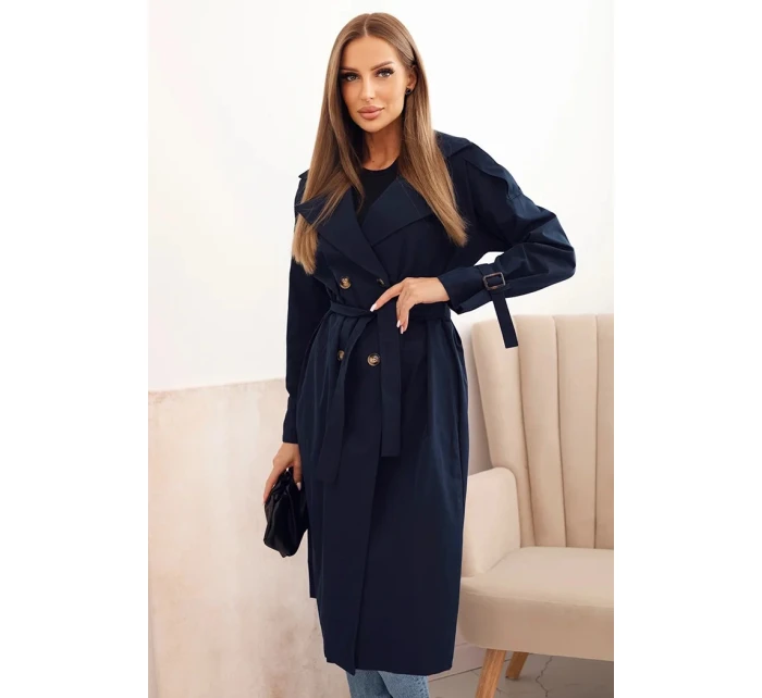 Dámský kabát v pase se zavazováním s límcem model 21239077 - K-Fashion