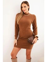 Dámské pletené šaty s polo límcem z měkké v tmavě model 21314698 - K-Fashion