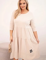 Dámská bavlněná sukni Plus Size s volány a ohrnutými rukávy béžová