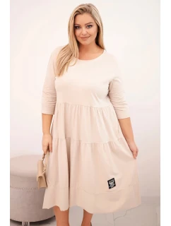 Dámská bavlněná model 21800787 Plus Size s volány a ohrnutými rukávy béžová - K-Fashion