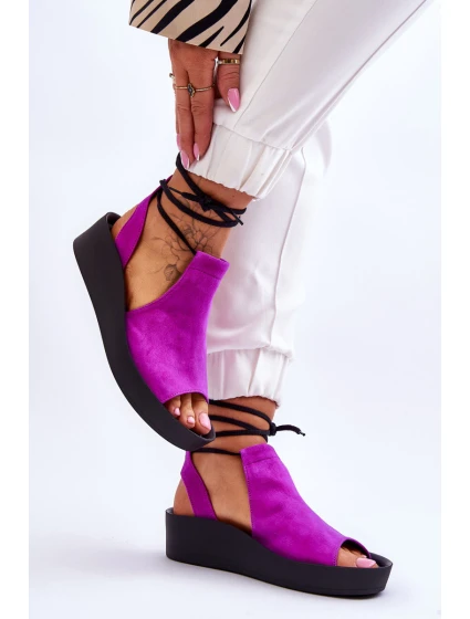 Semišové sandály na klínku Nicole model 21617551 Fuchsie - Zazoo